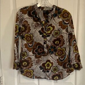 Vintage Lucky Brand Floral Patterned Women's Top - Brown and Multicolor